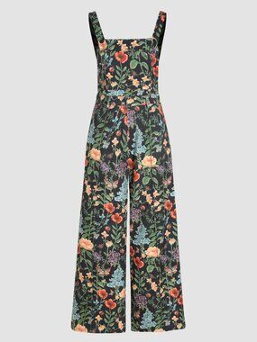 CIDER Lightweight Corduroy Floral Button Wide Leg Jumpsuit XL